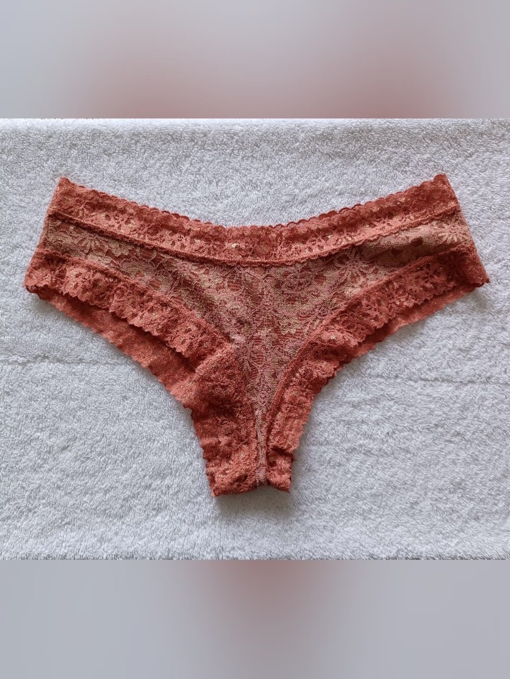 Victoria's Secret Lace Cheeky Panty in Rust Orange